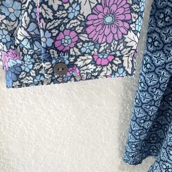 J. Jill Womens Blouse Top Size M Floral Flowy Sheer Boho Feminine Blue - Picture 4 of 8